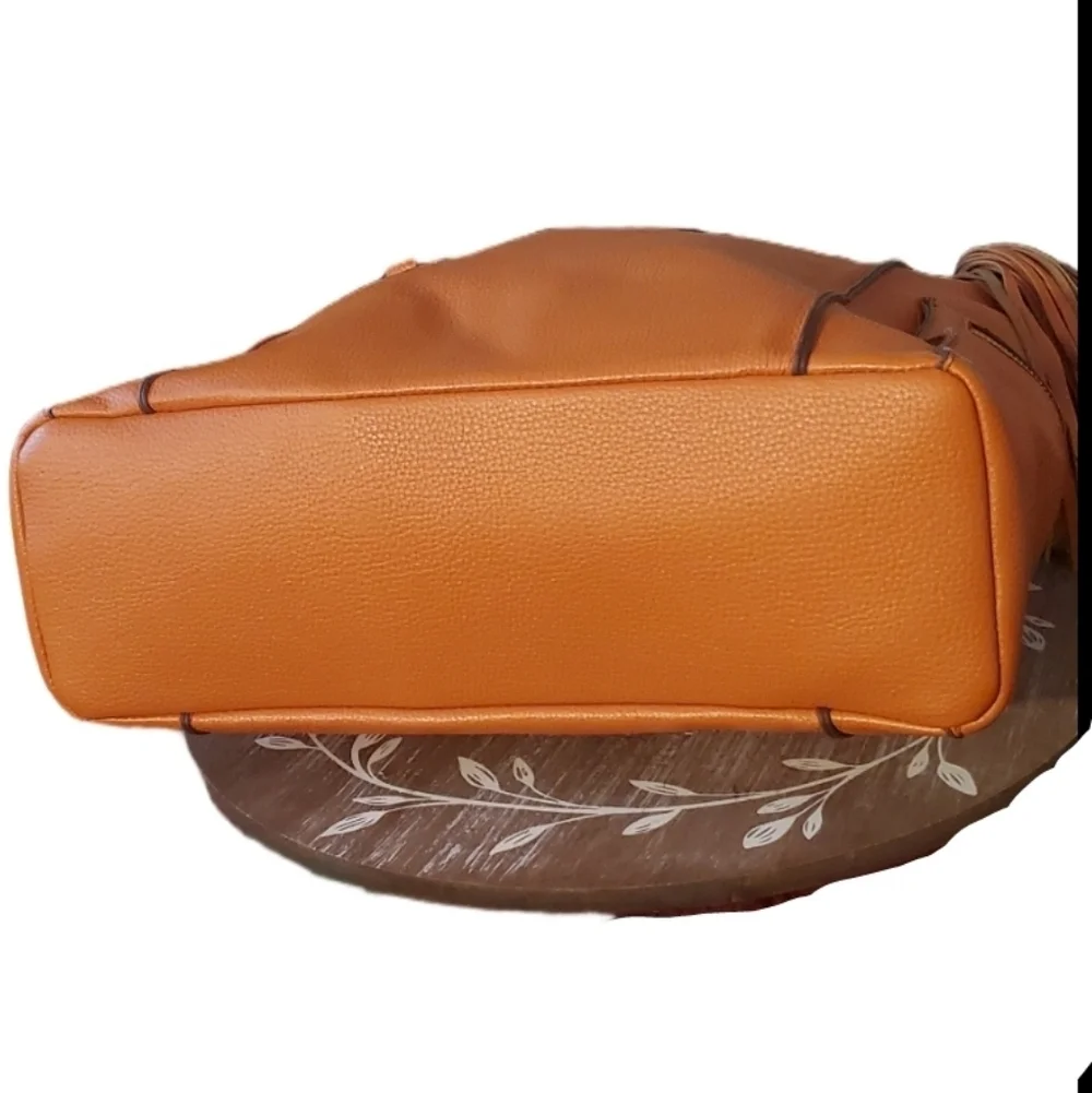 Sondra Roberts Squared Large Tangerine Pebbled Faux Leather Sachel